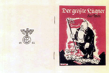 Okładka broszury dywersyjnej Der grösse Lügner der Welt [Największy kłamca na świecie] z rys. Stanisława Tomaszewskiego ps. Miedza,